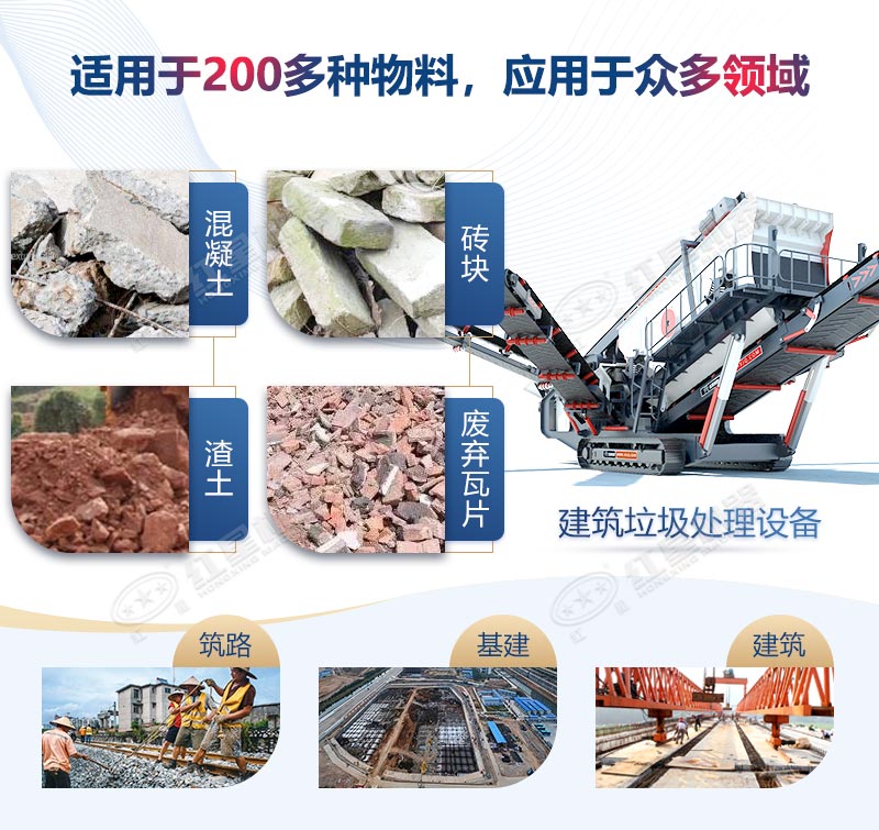 每小時(shí)200T的履帶移動(dòng)式建筑廢料破碎機(jī)